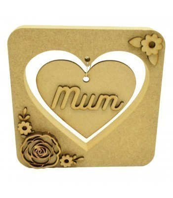 18mm Freestanding Plaque with Personalised 3D Laser Cut Name With Hanging Heart and Roses